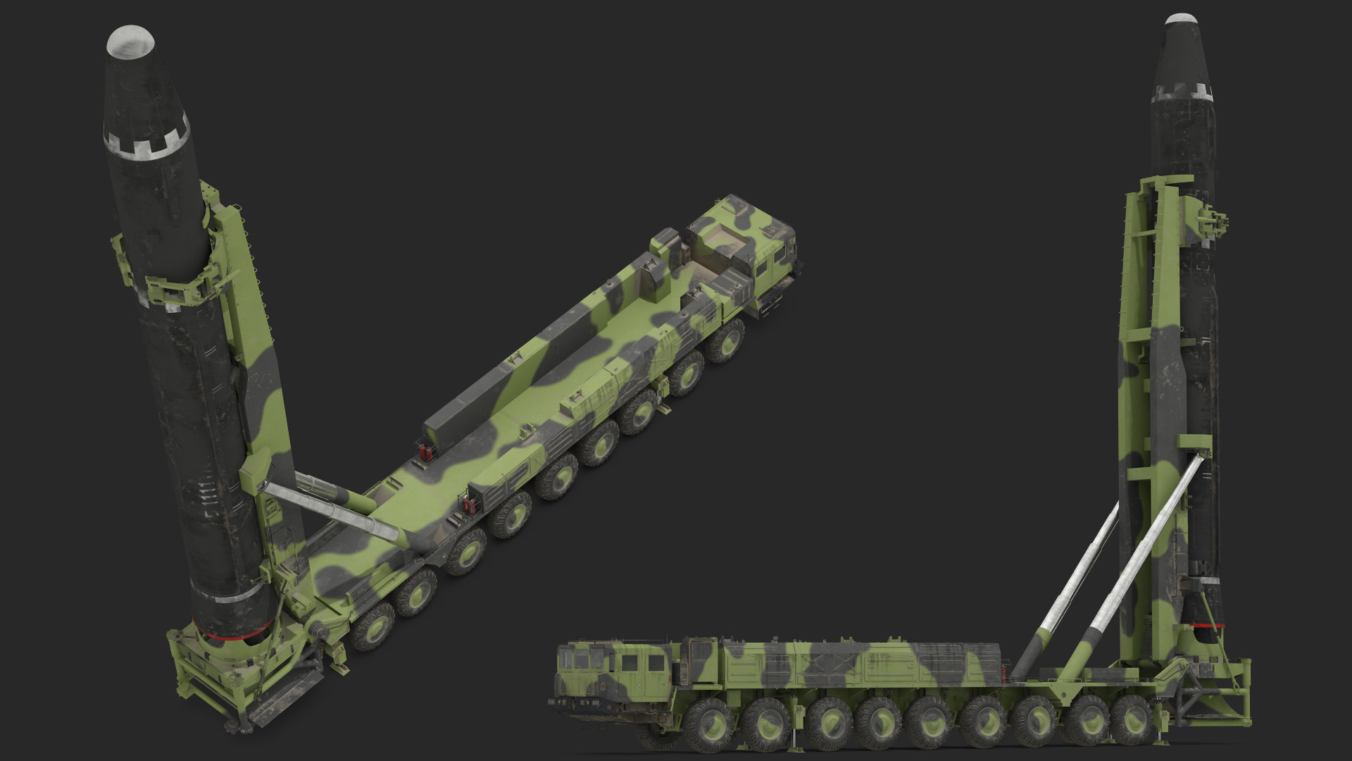 3D Transporter Erector Vehicle Hwasong-15 with Intercontinental Ballistic Missile Dirty Rigged