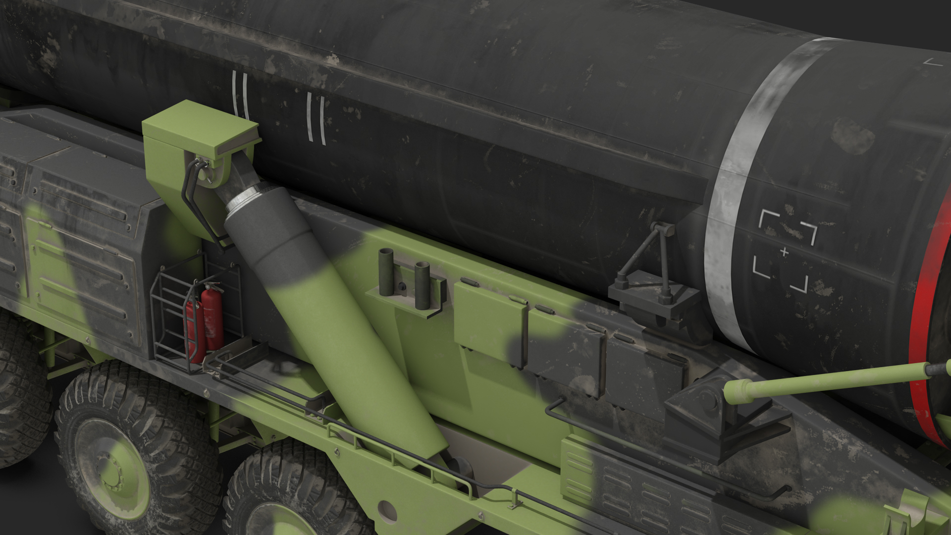 3D Transporter Erector Vehicle Hwasong-15 with Intercontinental Ballistic Missile Dirty Rigged