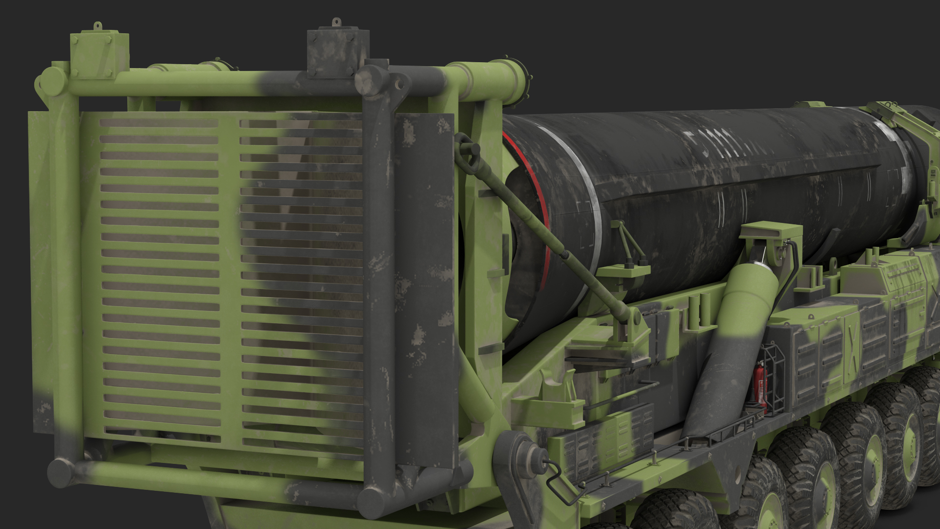 3D Transporter Erector Vehicle Hwasong-15 with Intercontinental Ballistic Missile Dirty Rigged