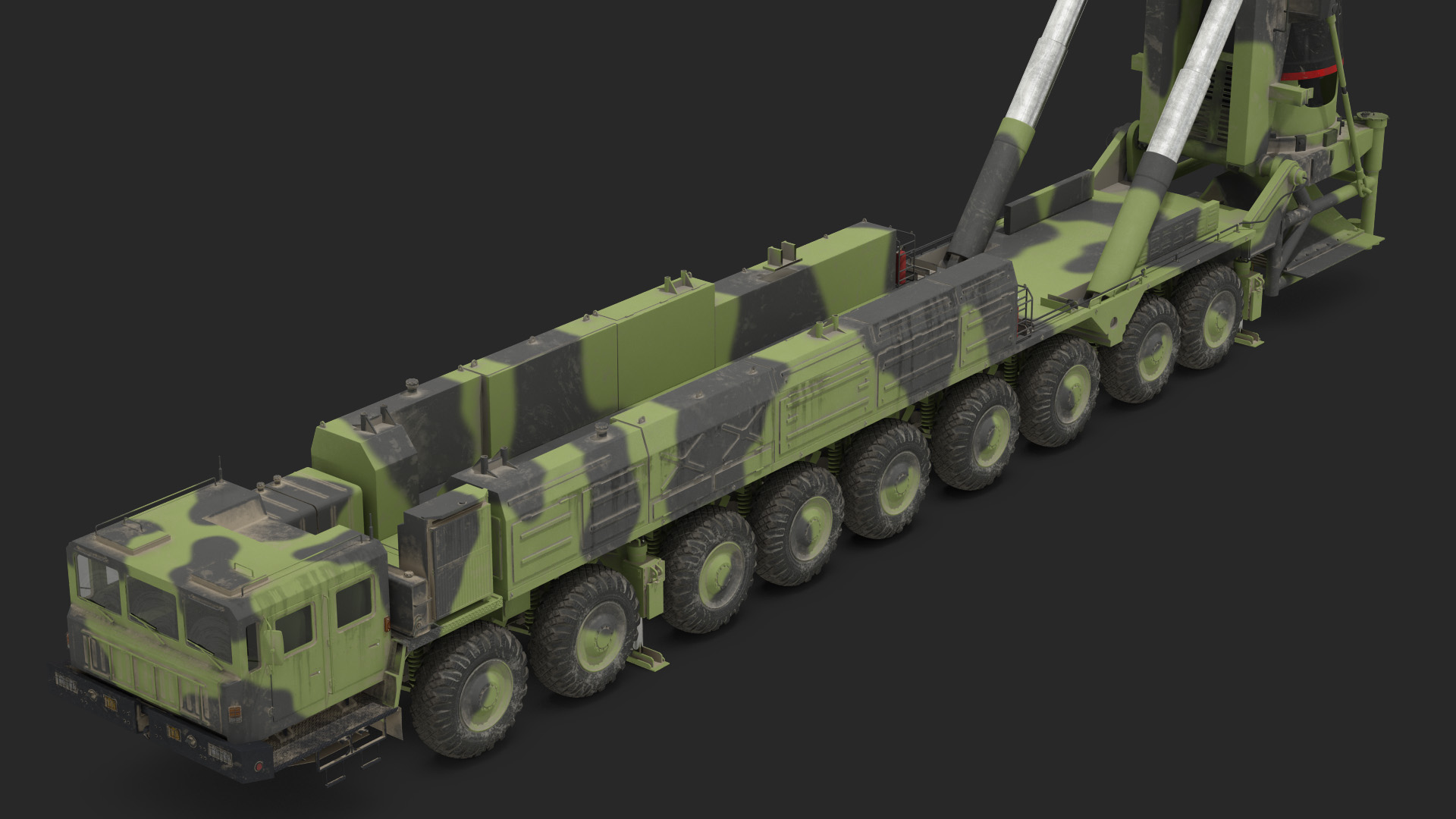 3D Transporter Erector Vehicle Hwasong-15 with Intercontinental Ballistic Missile Dirty Rigged