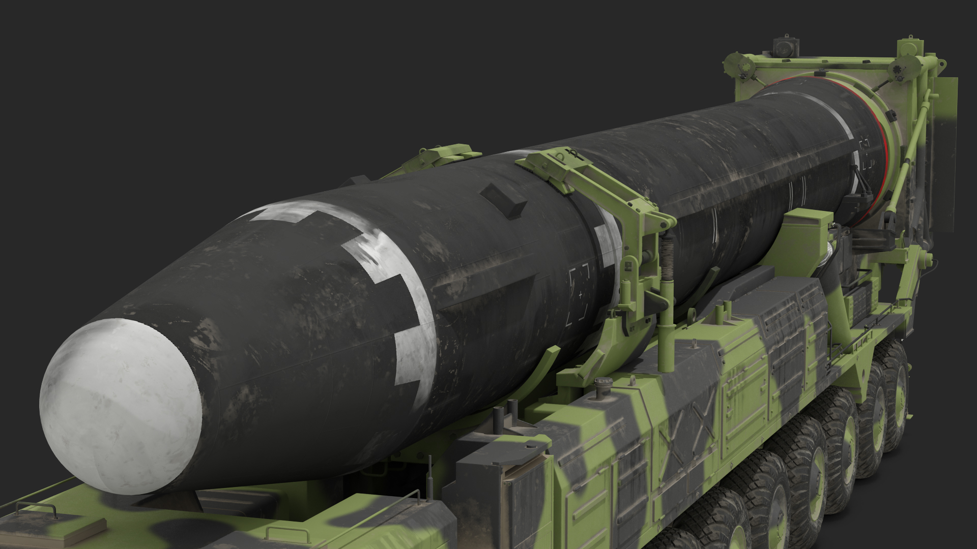 3D Transporter Erector Vehicle Hwasong-15 with Intercontinental Ballistic Missile Dirty Rigged