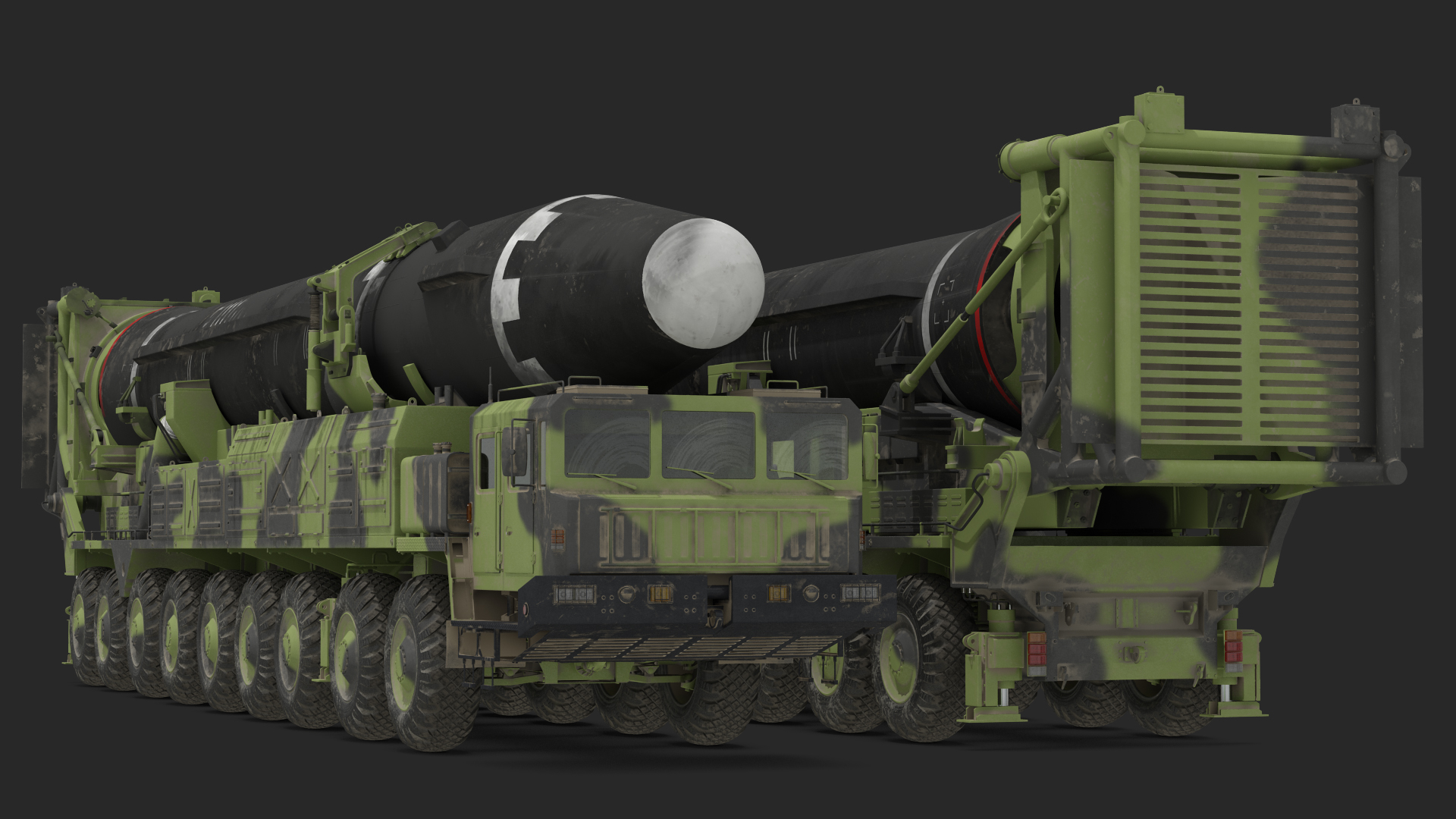 3D Transporter Erector Vehicle Hwasong-15 with Intercontinental Ballistic Missile Dirty Rigged
