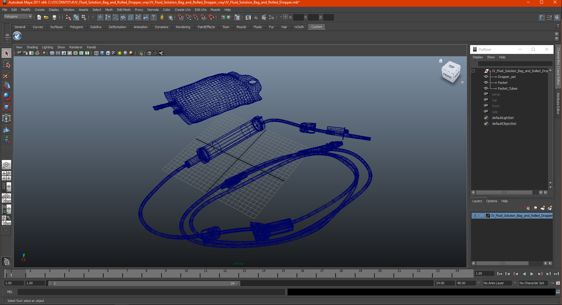 3D model IV Fluid Solution Bag and Rolled Dropper