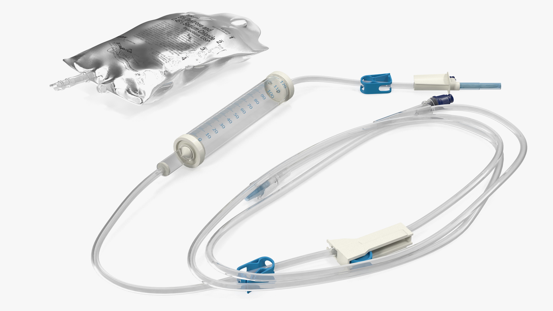 3D model IV Fluid Solution Bag and Rolled Dropper