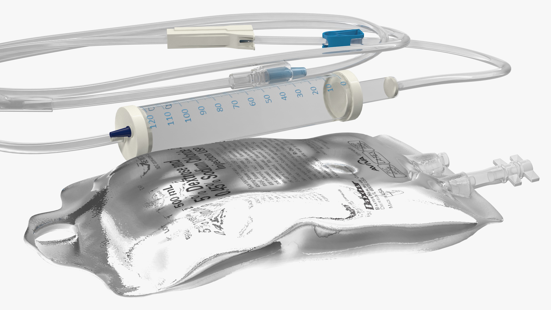 3D model IV Fluid Solution Bag and Rolled Dropper