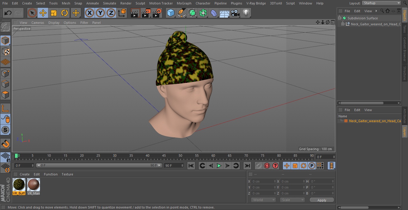 3D Neck Gaiter weared on Head Camo