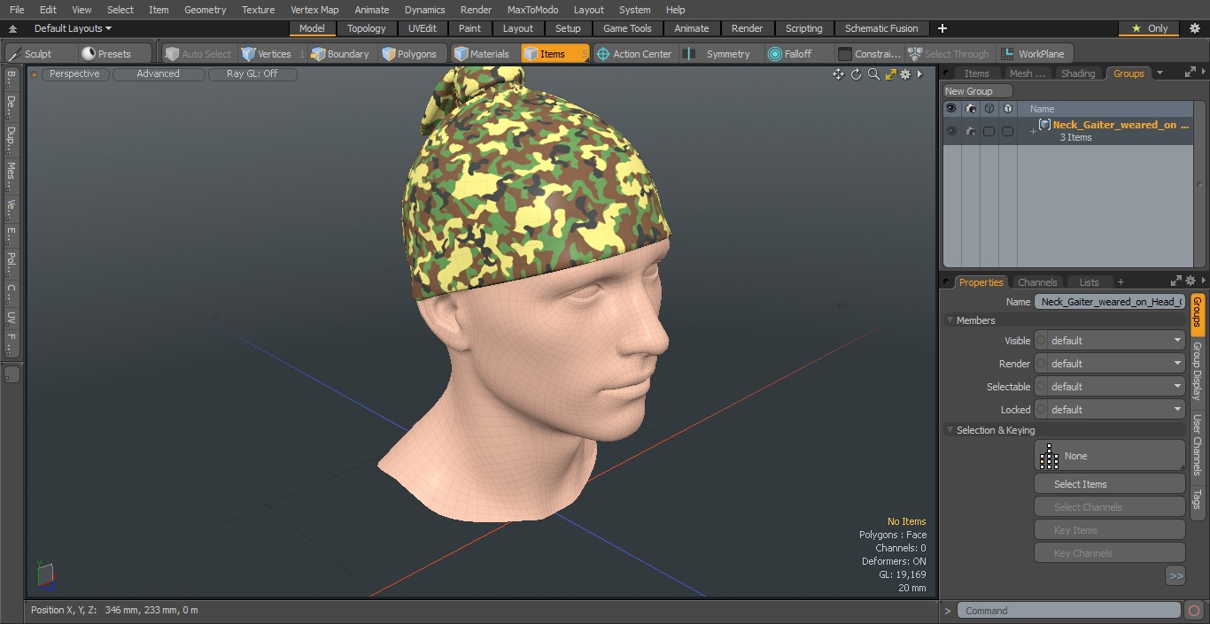 3D Neck Gaiter weared on Head Camo