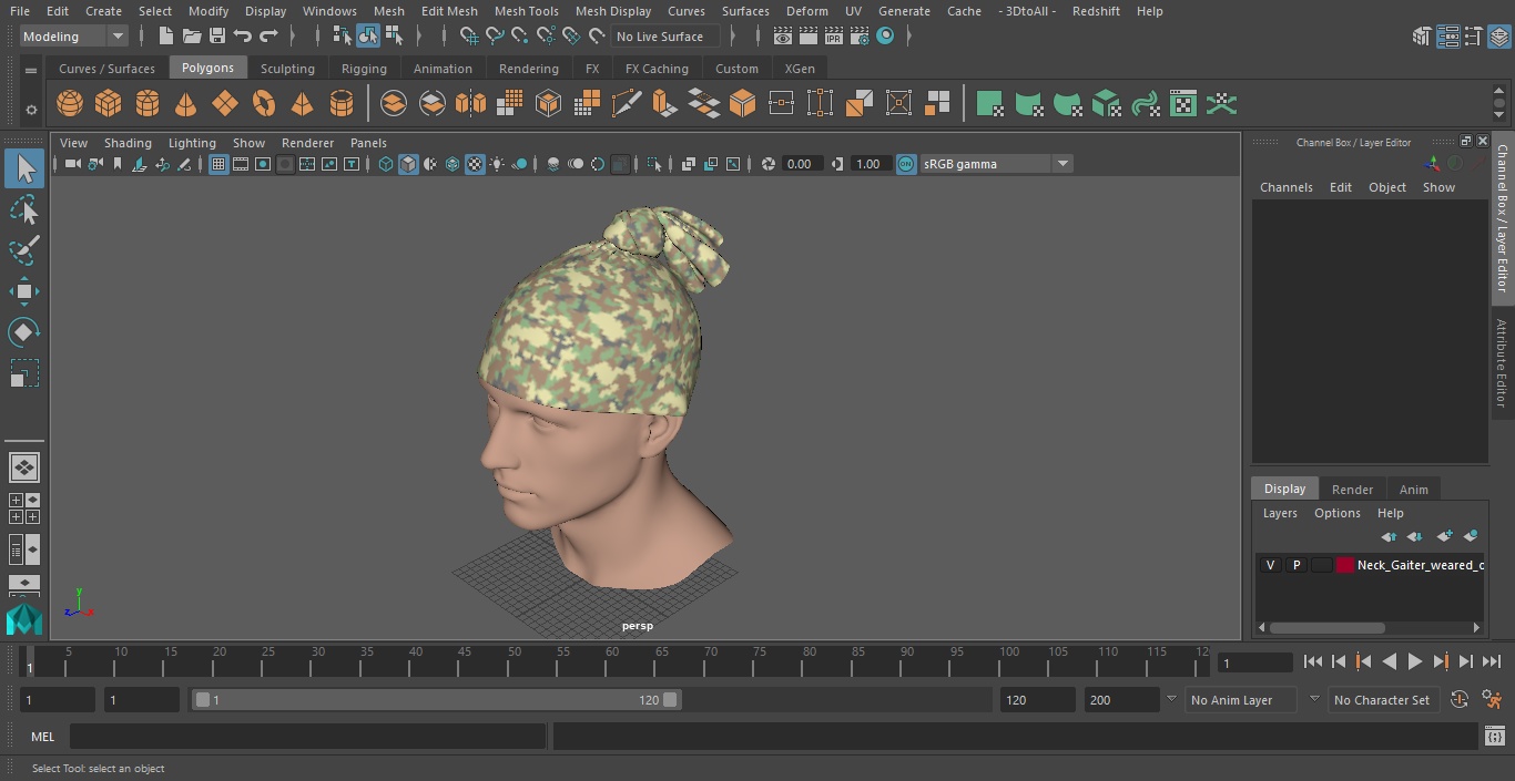 3D Neck Gaiter weared on Head Camo