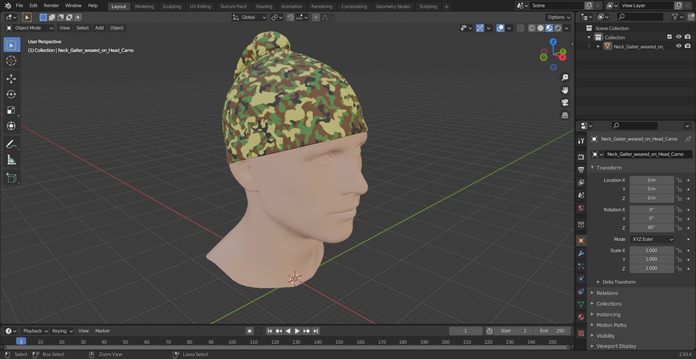 3D Neck Gaiter weared on Head Camo