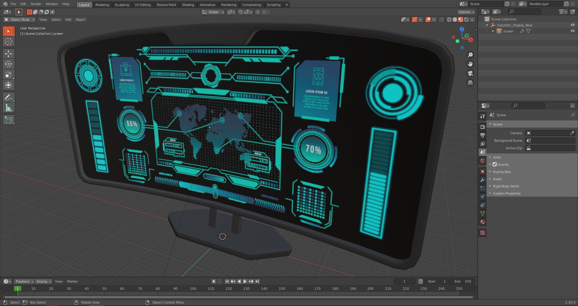 3D Futuristic Display Blue model