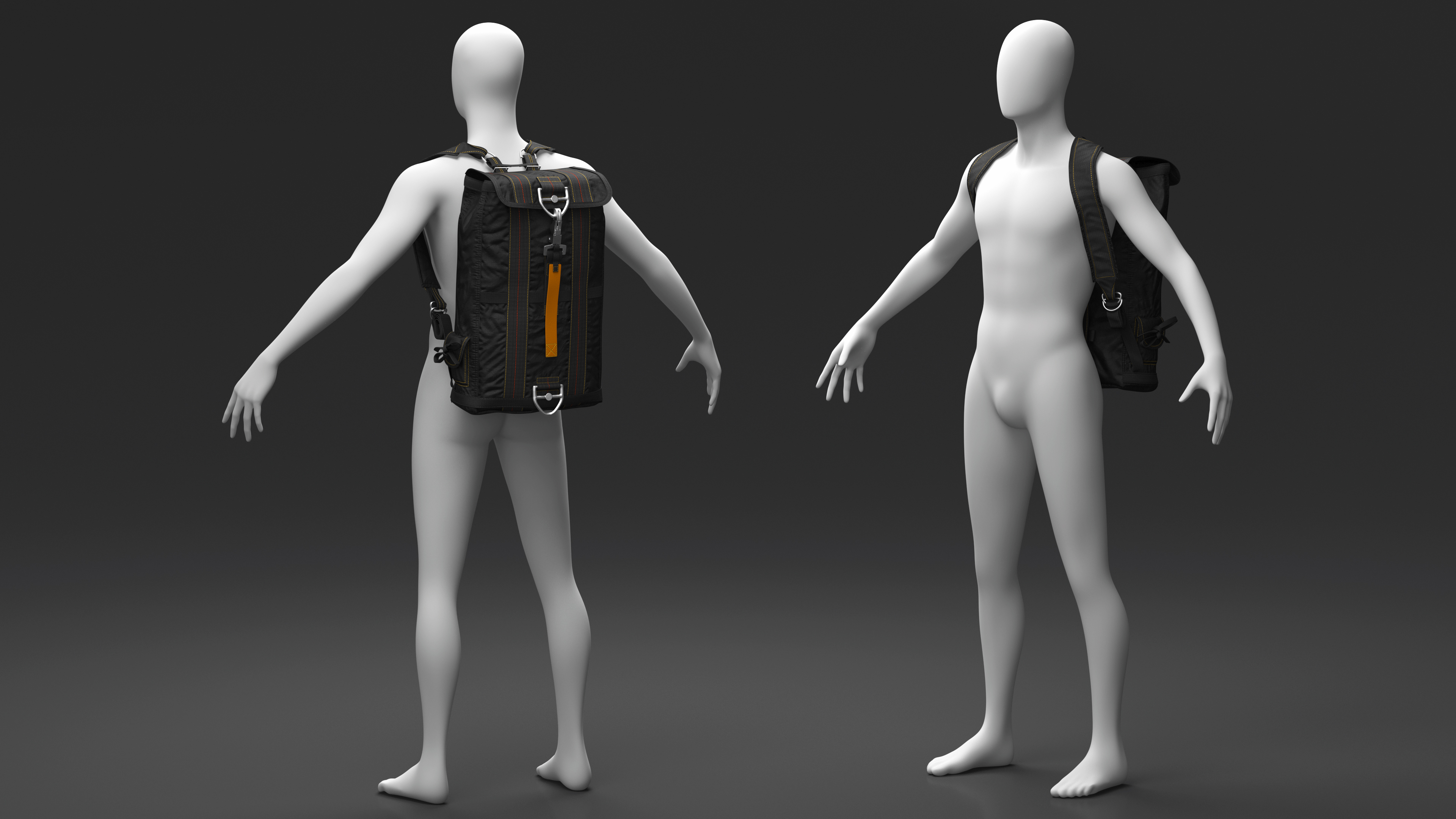 3D Parachute Flight Backpack Worn Black
