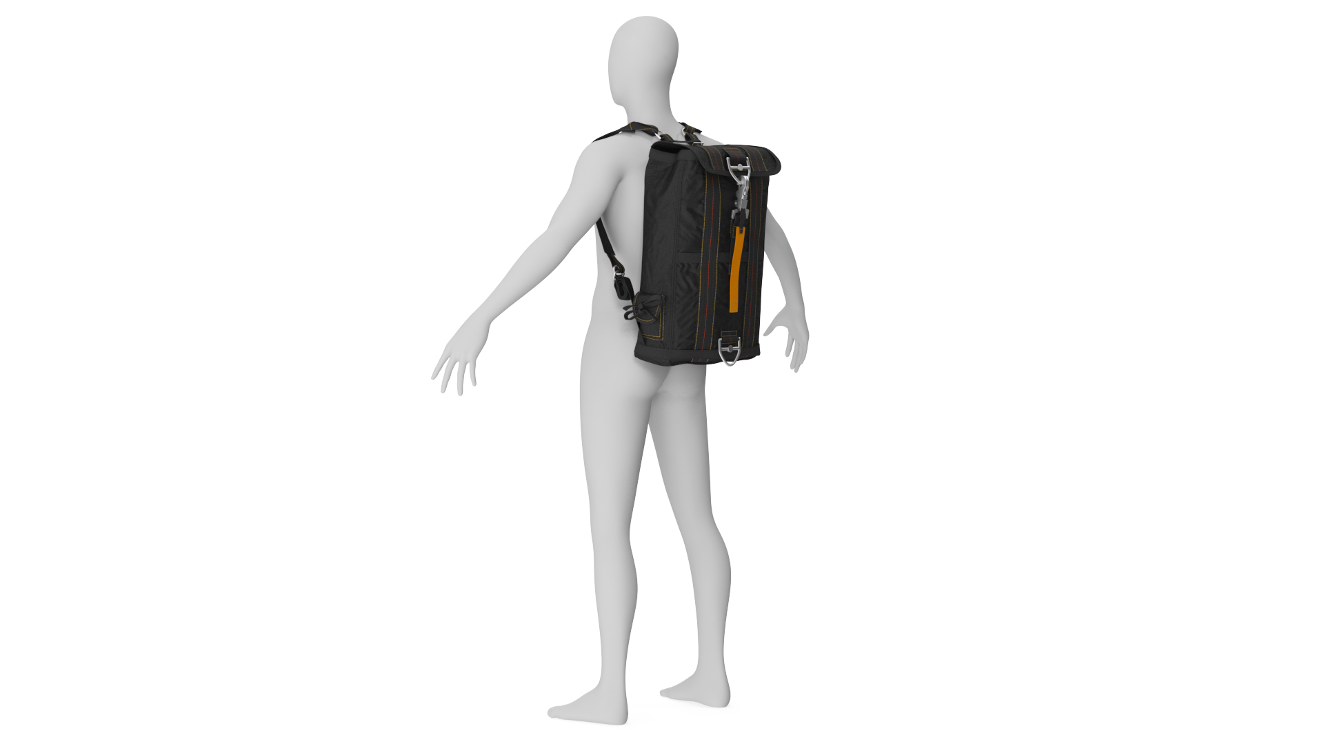 3D Parachute Flight Backpack Worn Black