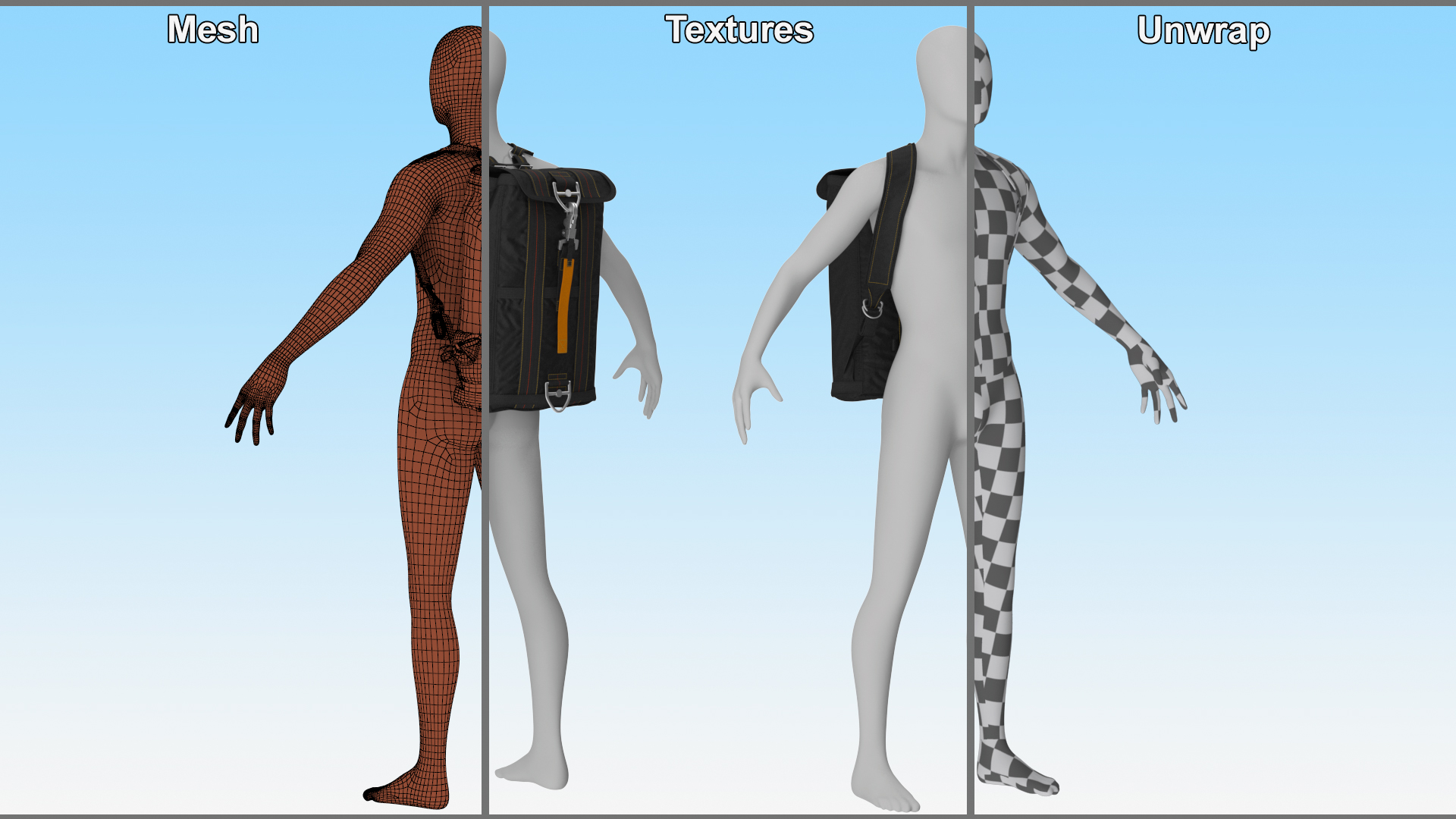 3D Parachute Flight Backpack Worn Black