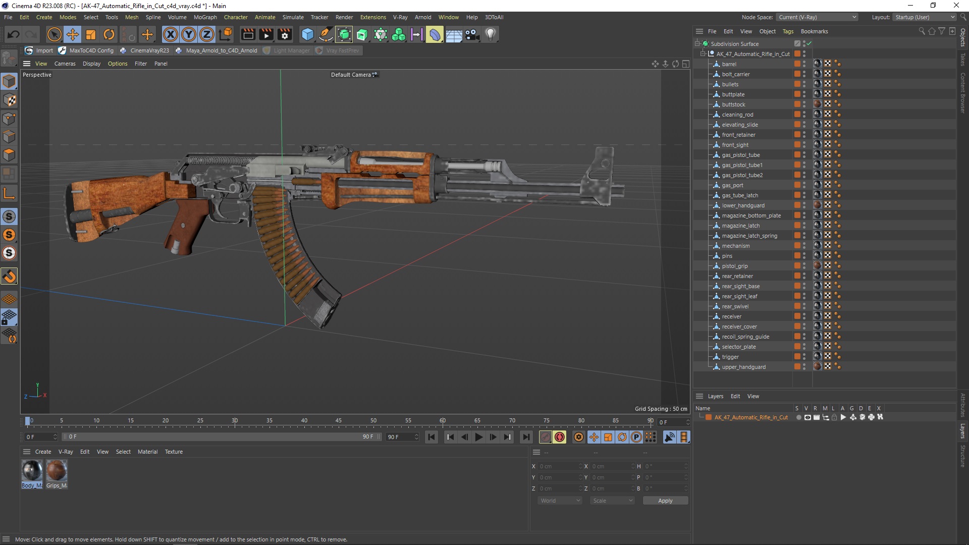 3D AK-47 Automatic Rifle in Cut model