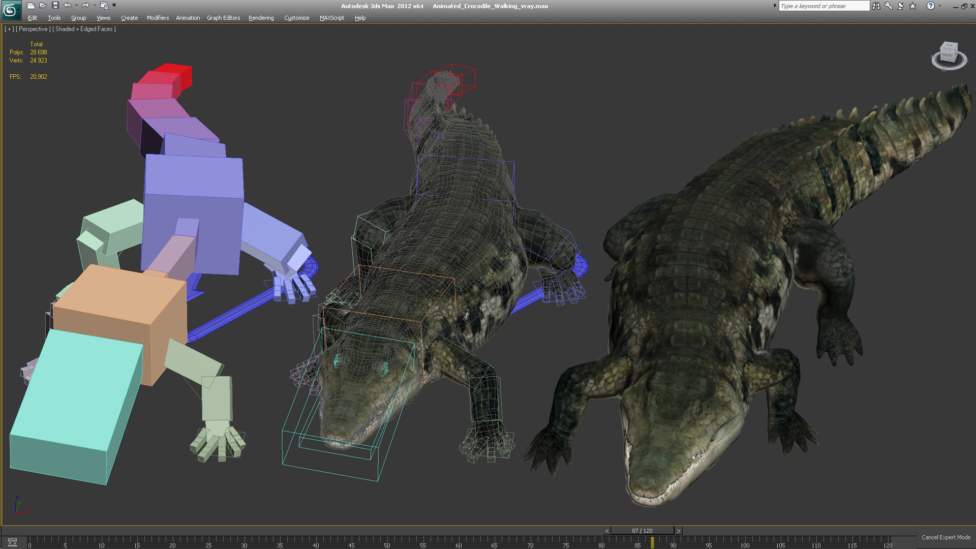3D Animated Crocodile Walking Rigged model