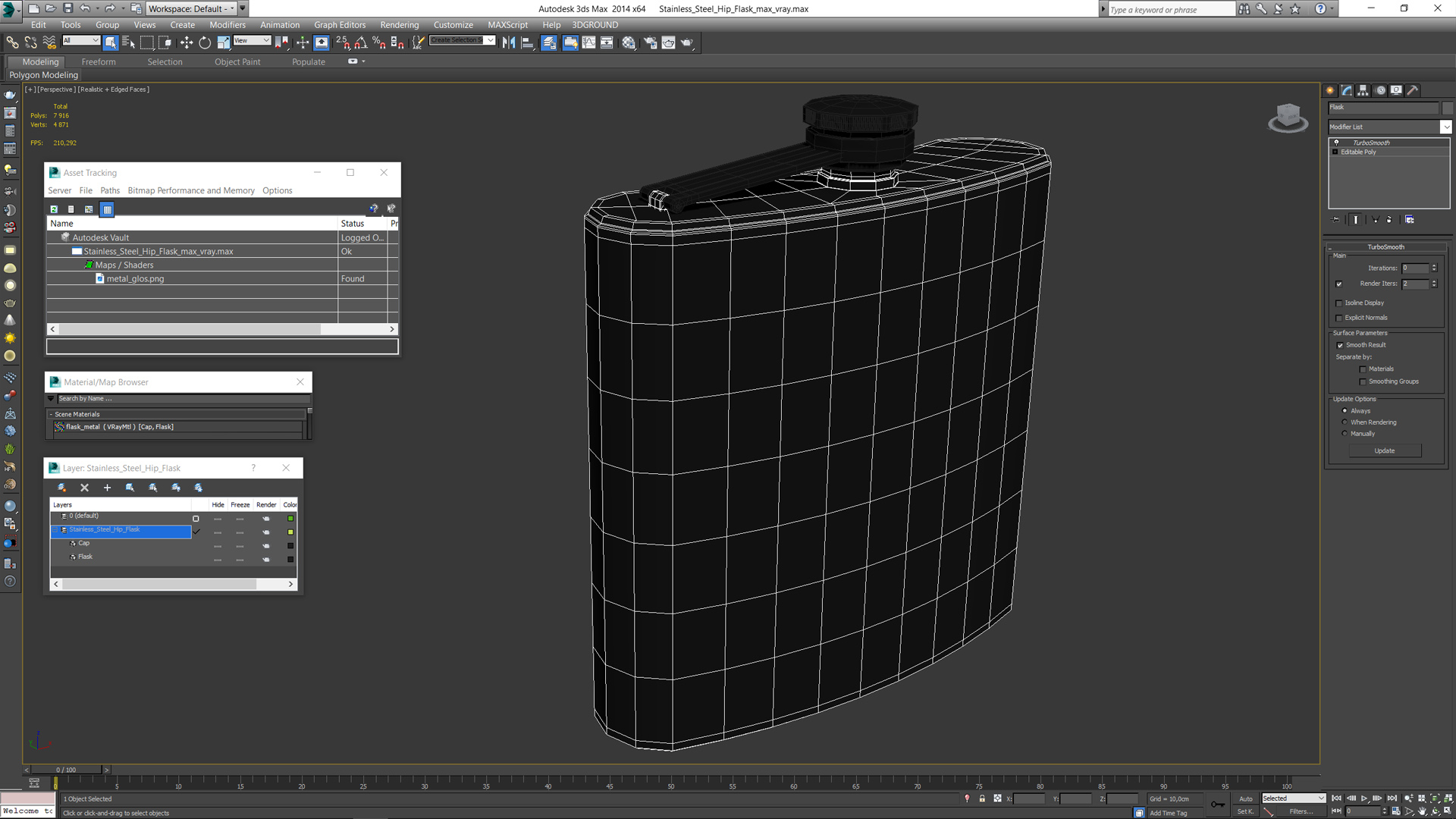 3D model Stainless Steel Hip Flask