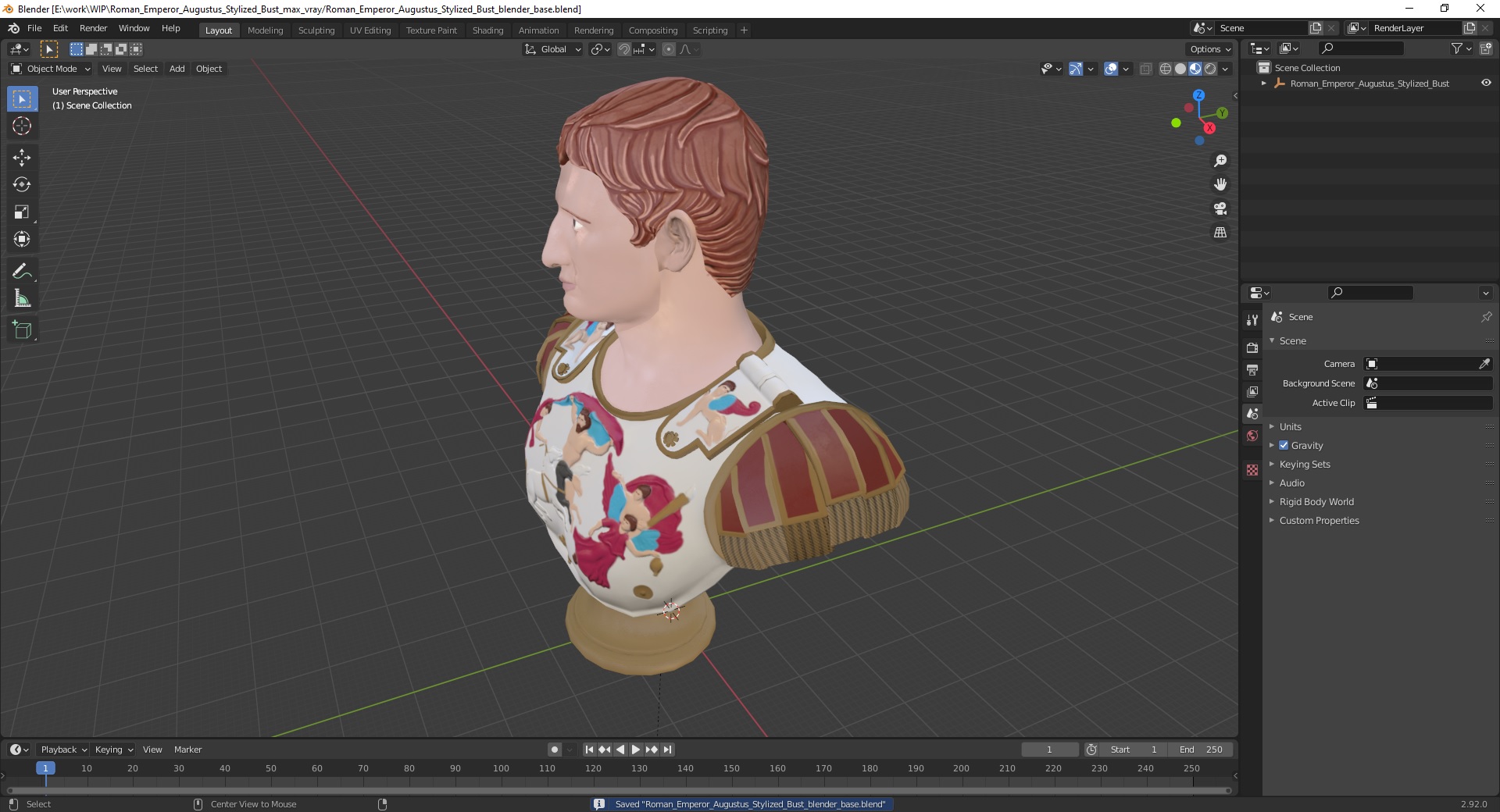 3D Roman Emperor Augustus Stylized Bust
