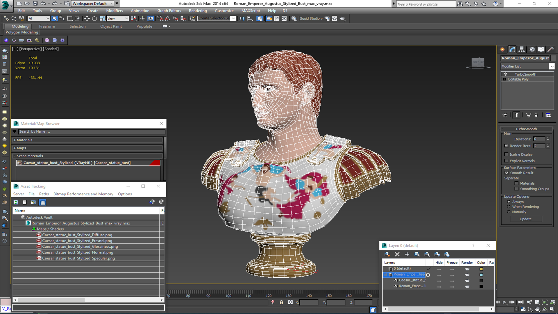 3D Roman Emperor Augustus Stylized Bust