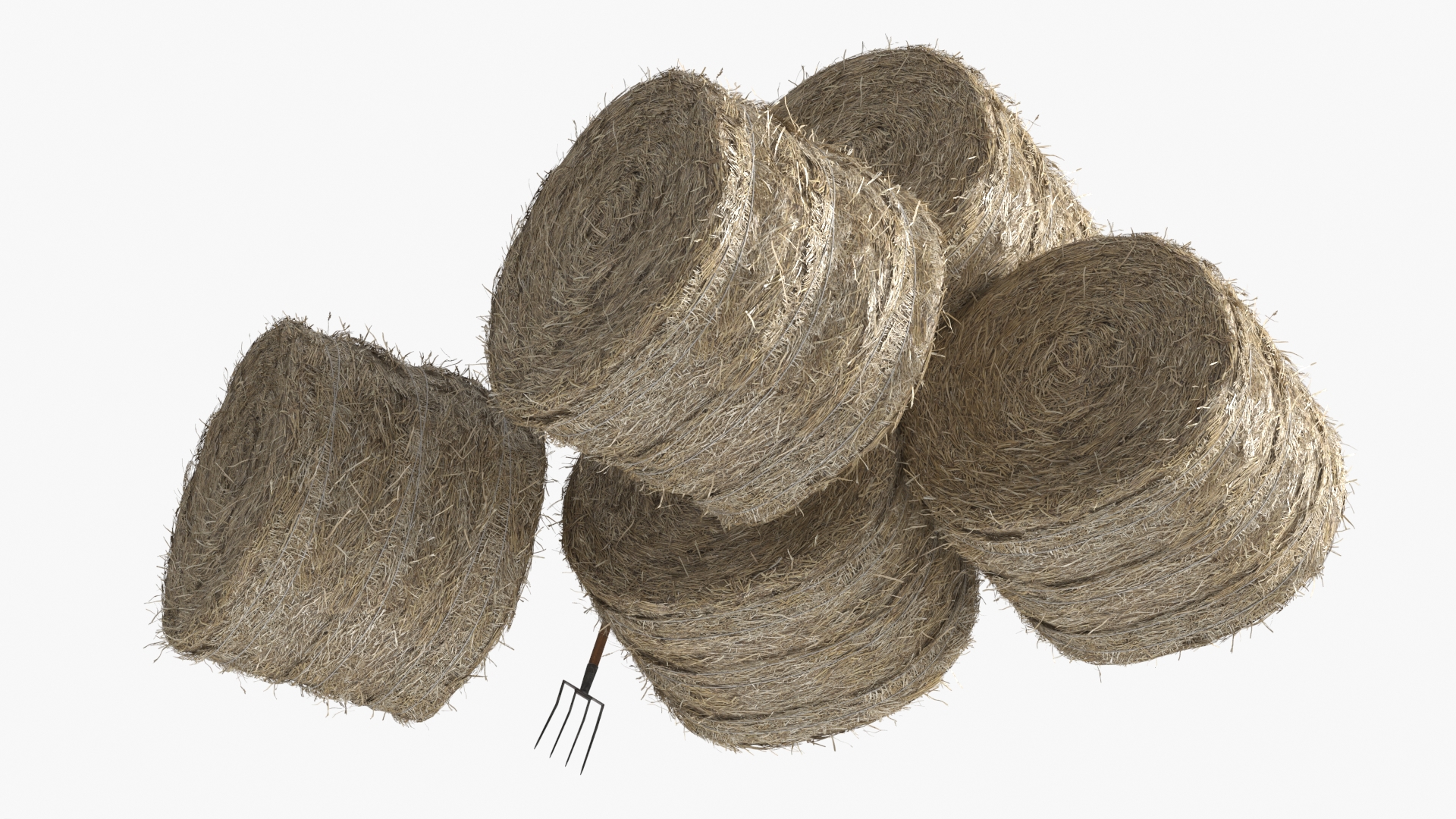 Round Hay Bales Stack with Pitchfork Golden Brown - view 5