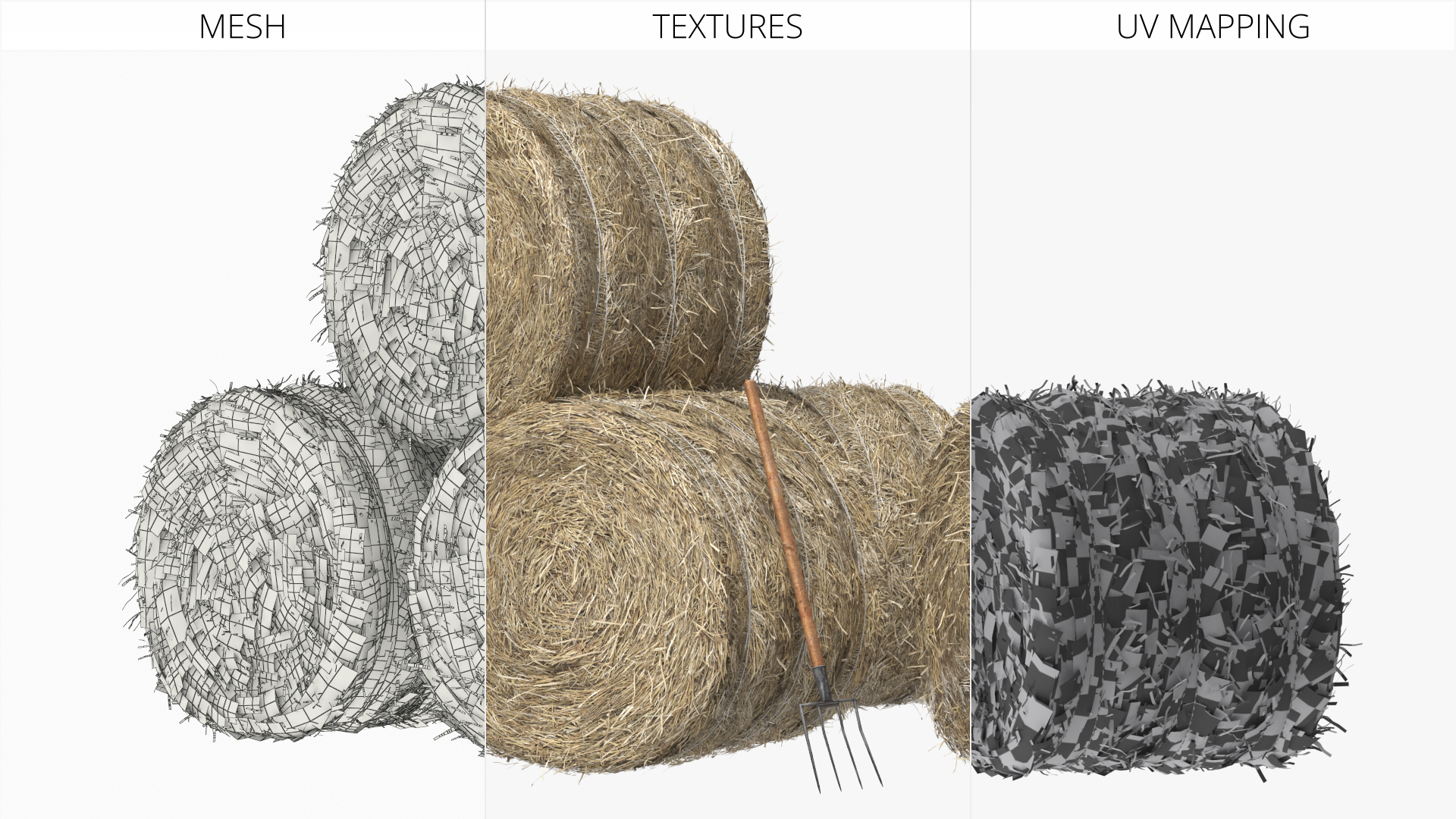 Round Hay Bales Stack with Pitchfork Golden Brown - view 6