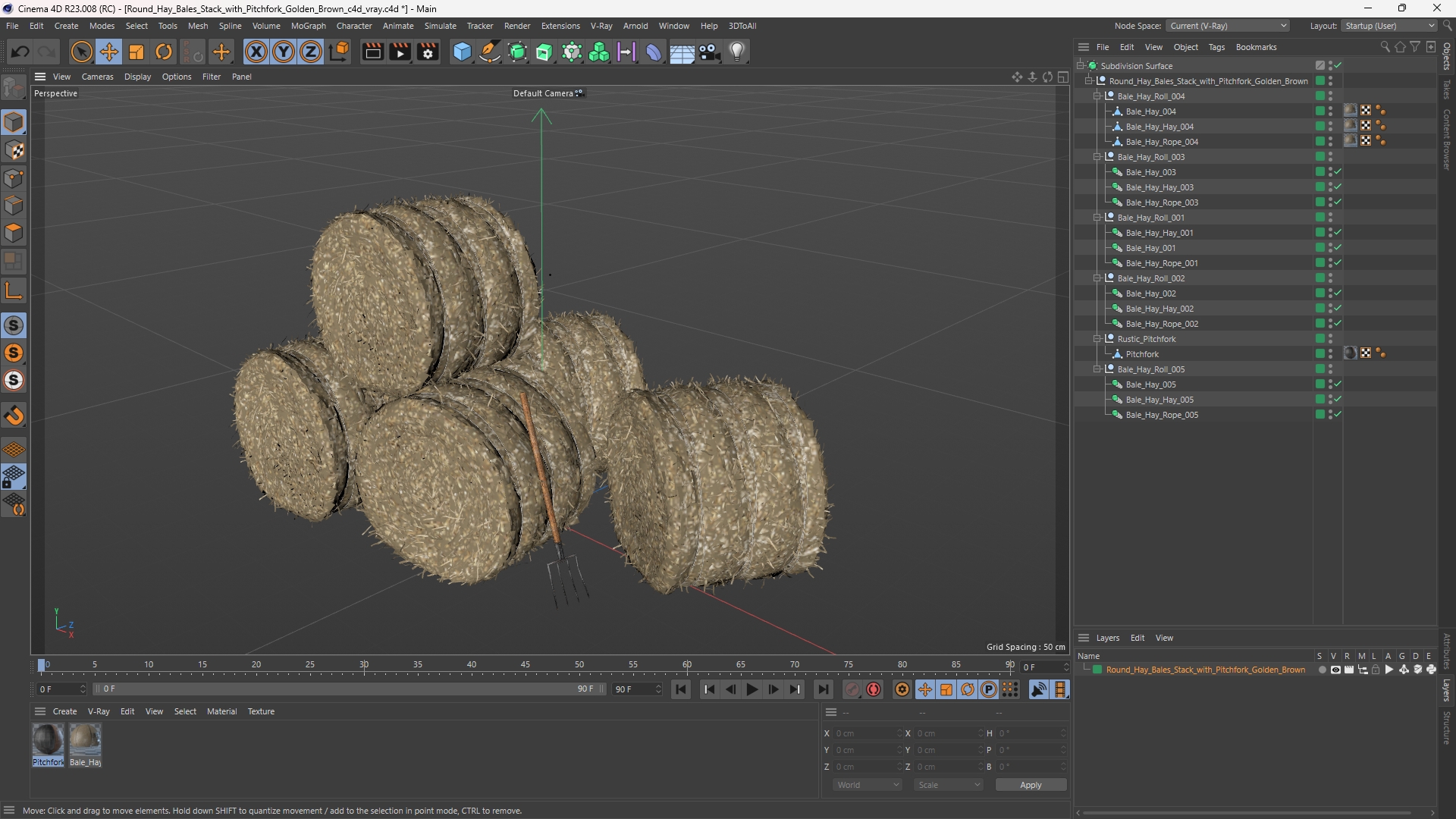 Round Hay Bales Stack with Pitchfork Golden Brown - view 12