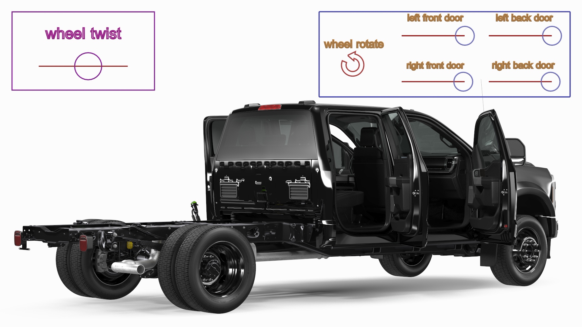 Four Doors Black Chassis Cab Rigged for Cinema 4D 3D model