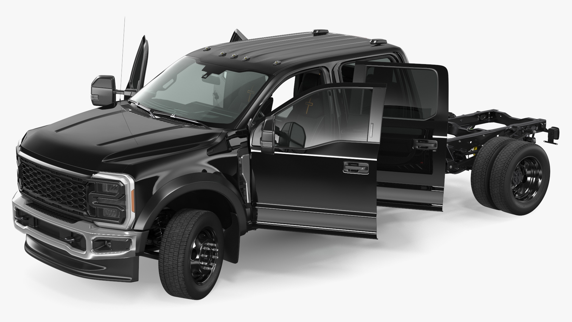 Four Doors Black Chassis Cab Rigged for Cinema 4D 3D model