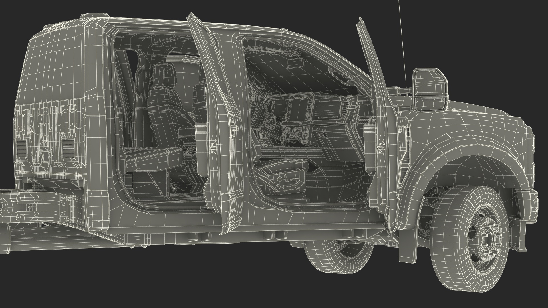 Four Doors Black Chassis Cab Rigged for Cinema 4D 3D model