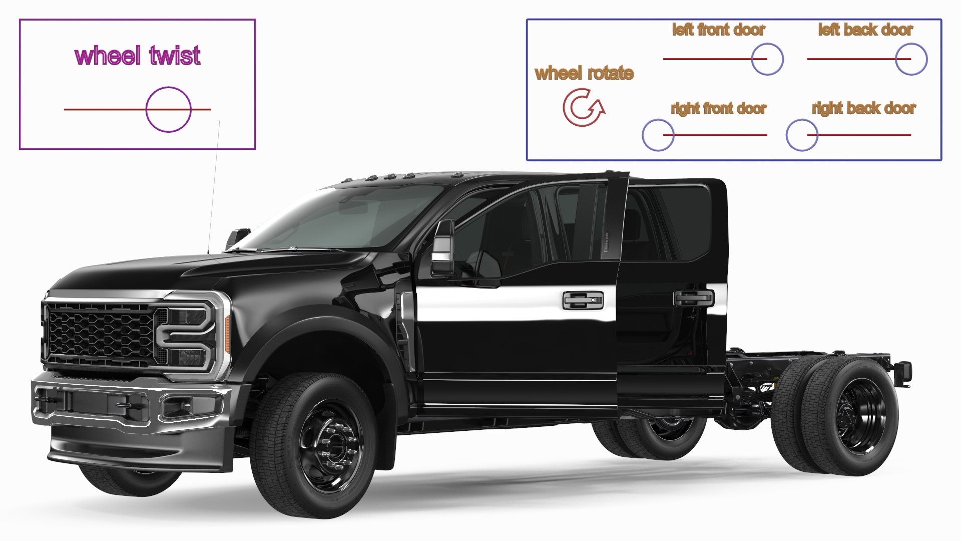 Four Doors Black Chassis Cab Rigged for Cinema 4D 3D model