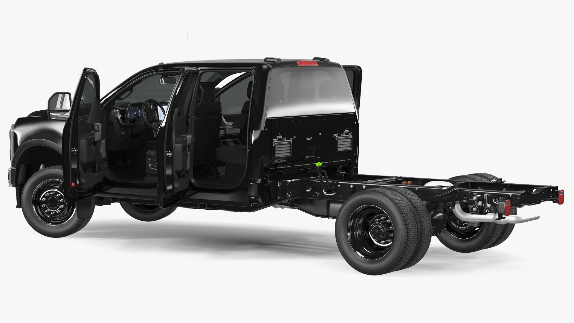 Four Doors Black Chassis Cab Rigged for Cinema 4D 3D model