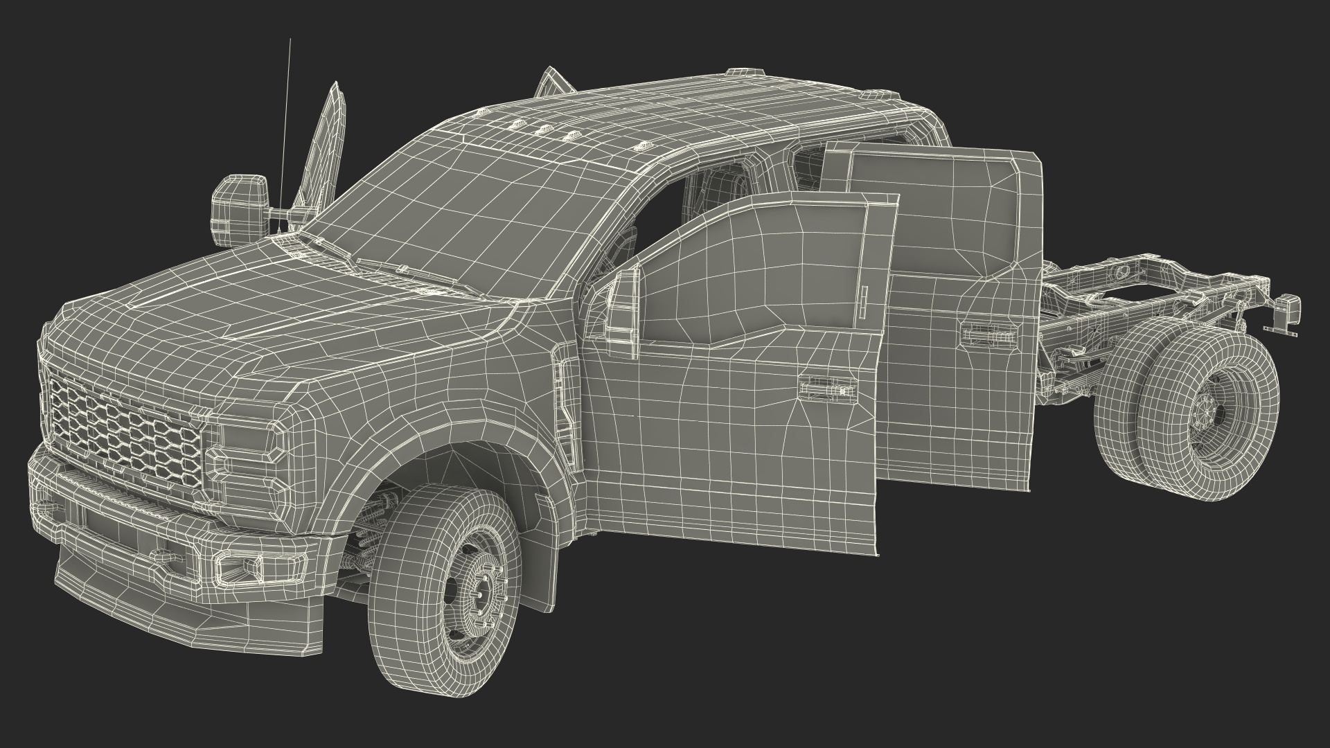 Four Doors Black Chassis Cab Rigged for Cinema 4D 3D model