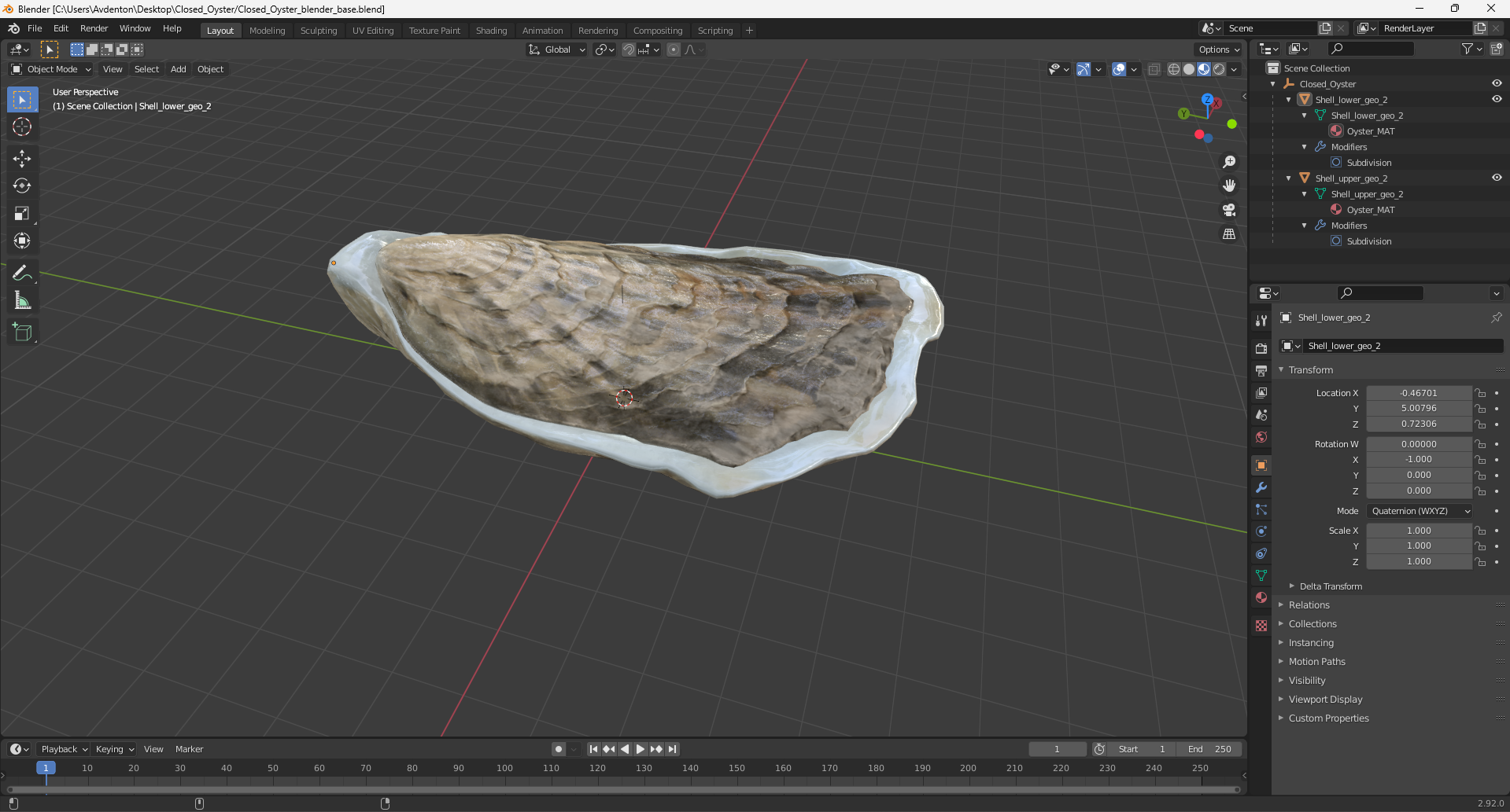 3D Closed Oyster model