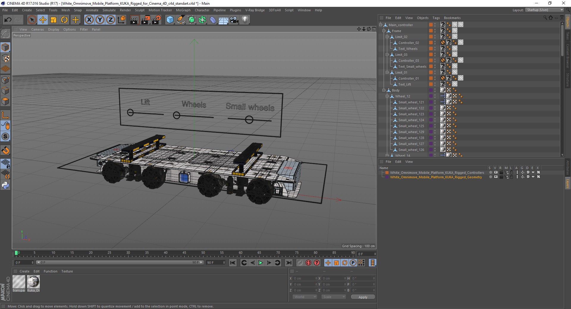 3D White Omnimove Mobile Platform KUKA Rigged for Cinema 4D