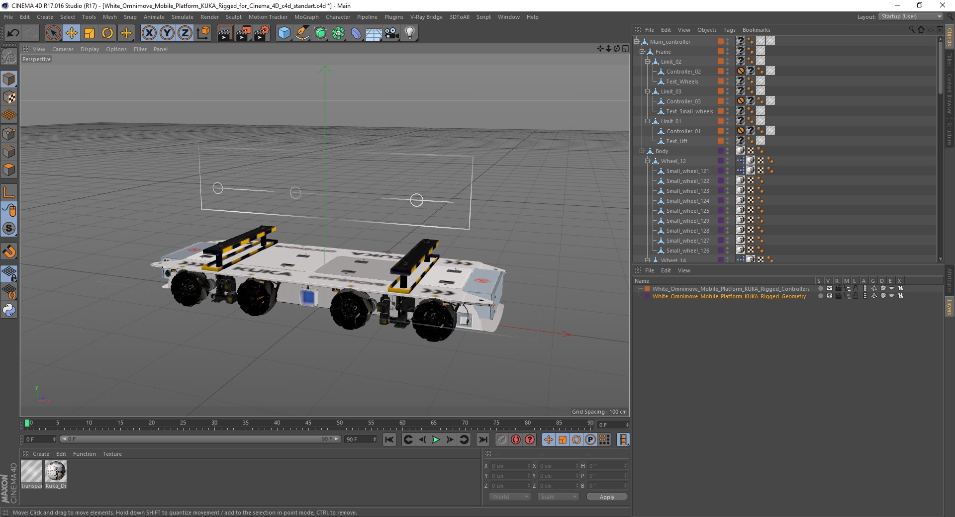 3D White Omnimove Mobile Platform KUKA Rigged for Cinema 4D