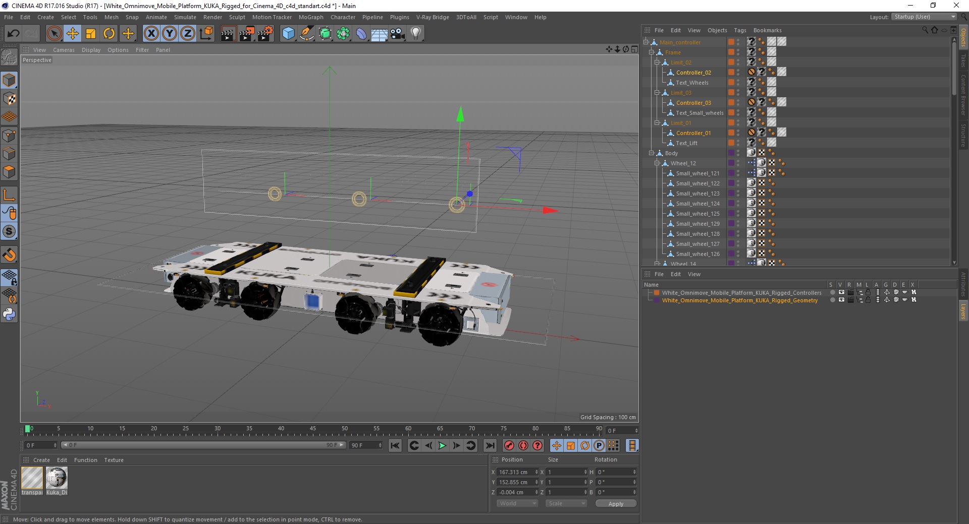 3D White Omnimove Mobile Platform KUKA Rigged for Cinema 4D