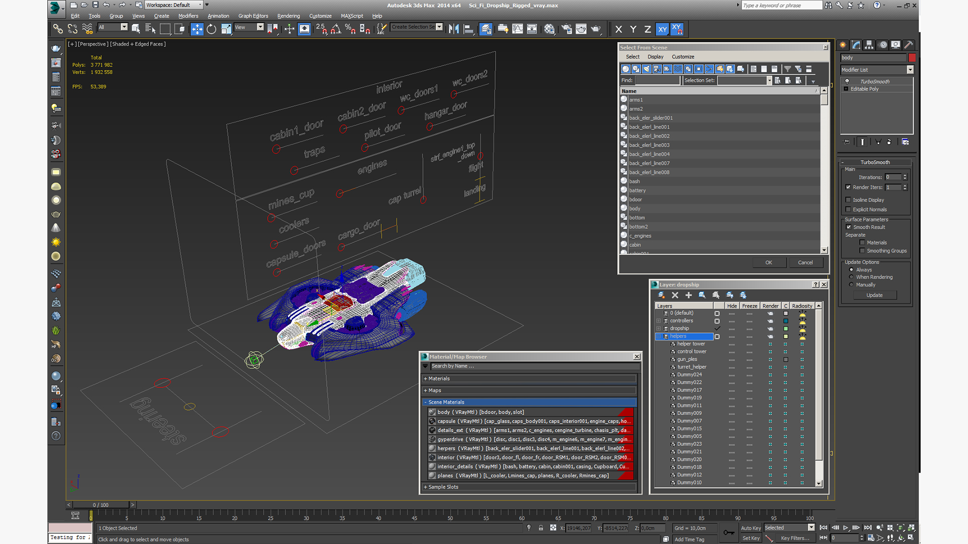 Sci Fi Dropship Rigged 3D