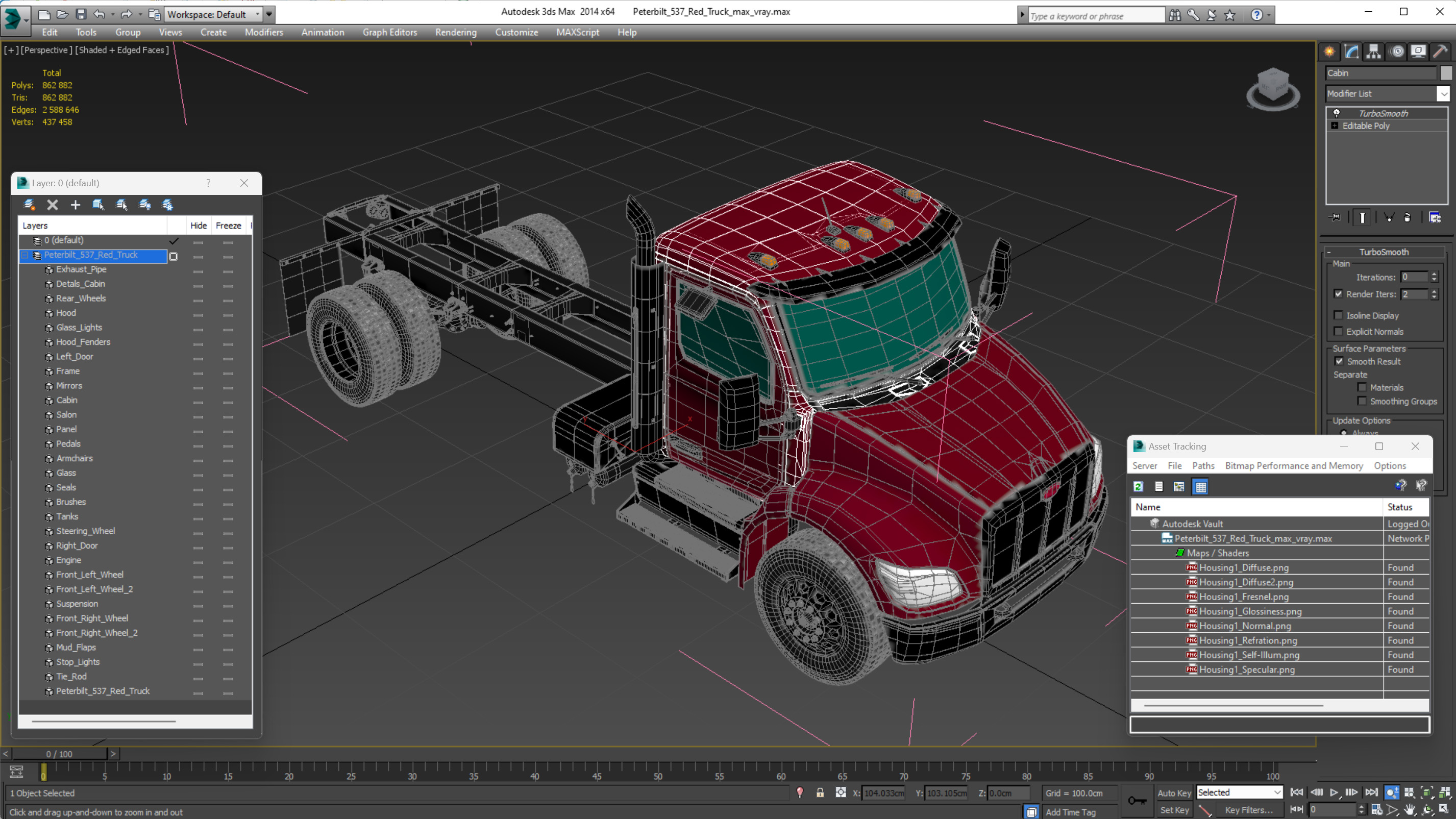 3D Peterbilt 537 Red Truck model