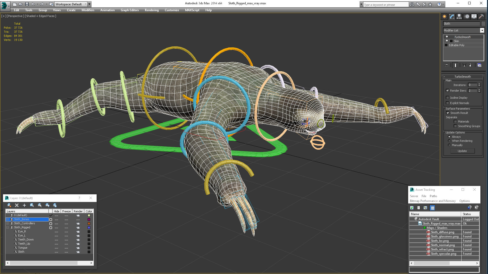 3D Sloth Rigged for Maya