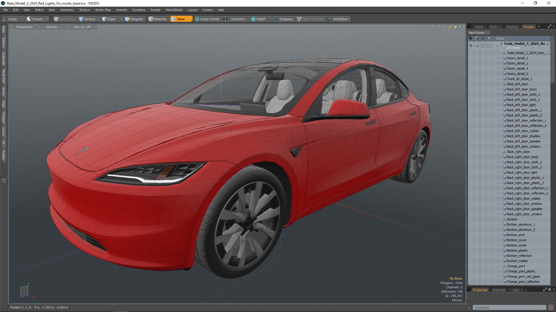 Tesla Model 3 2024 Red Lights On 3D