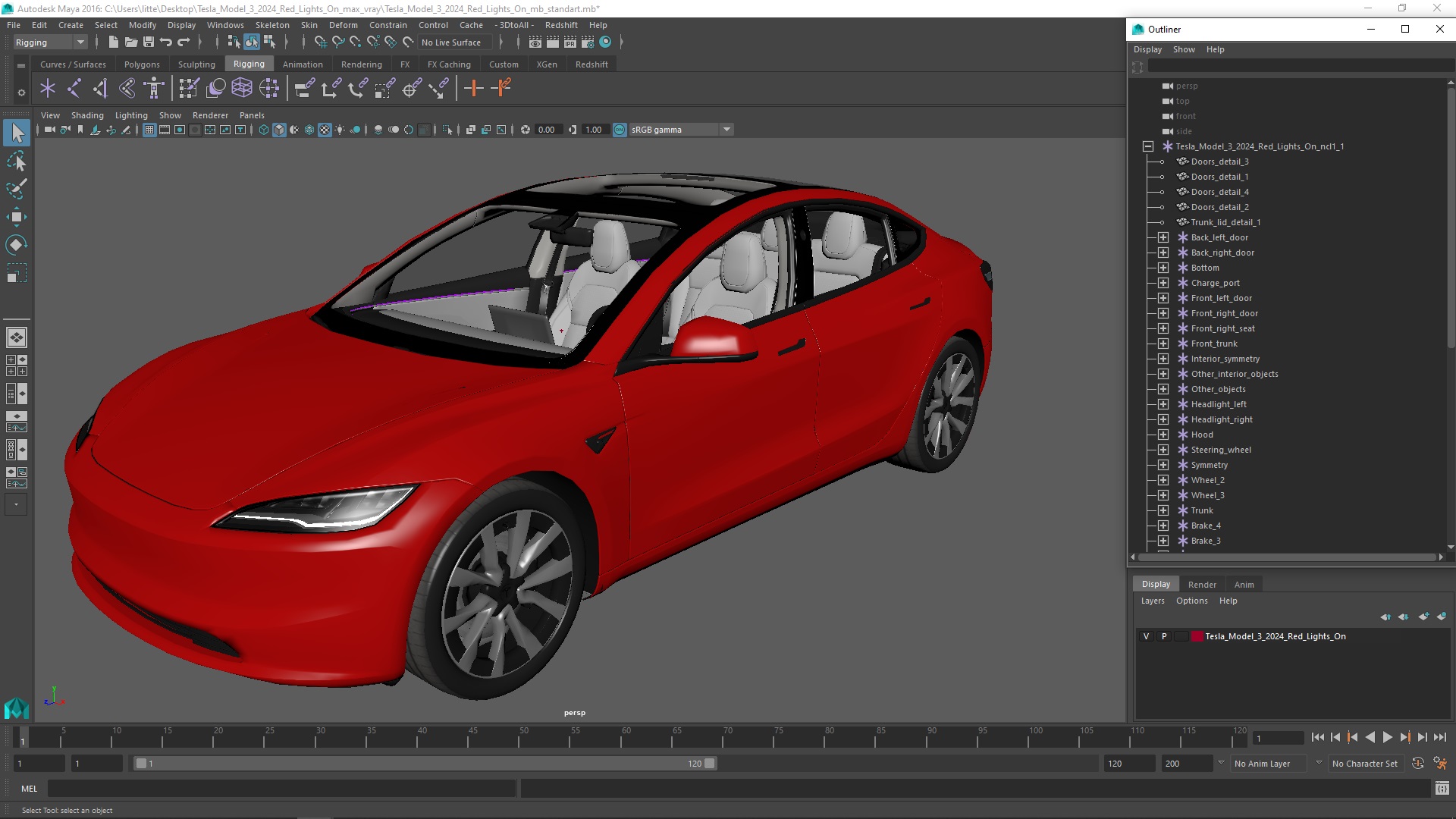 Tesla Model 3 2024 Red Lights On 3D