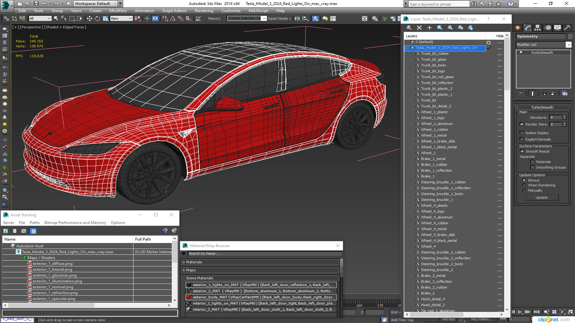Tesla Model 3 2024 Red Lights On 3D