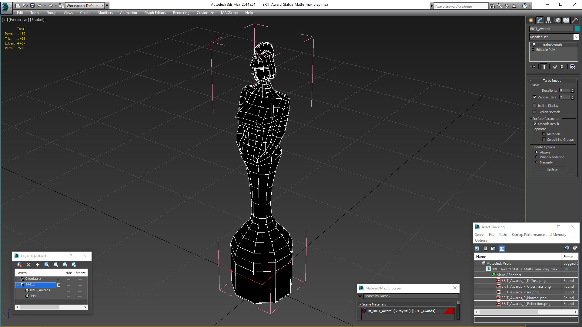 3D BRIT Award Statue Matte model