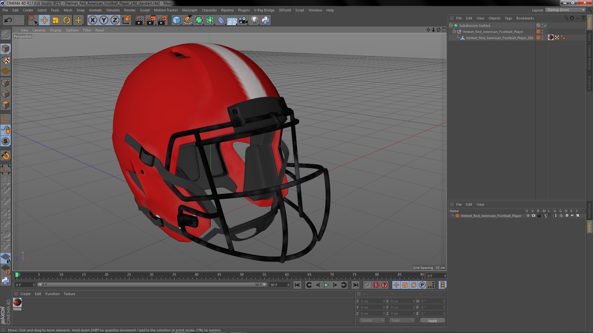 3D model Helmet Red American Football Player
