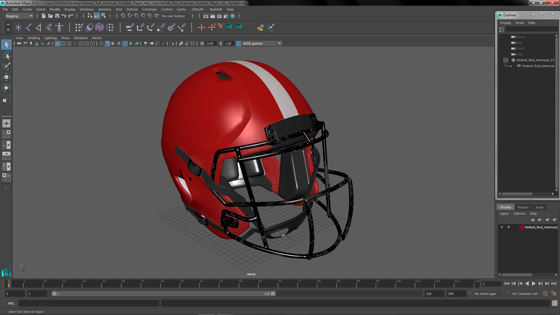 3D model Helmet Red American Football Player