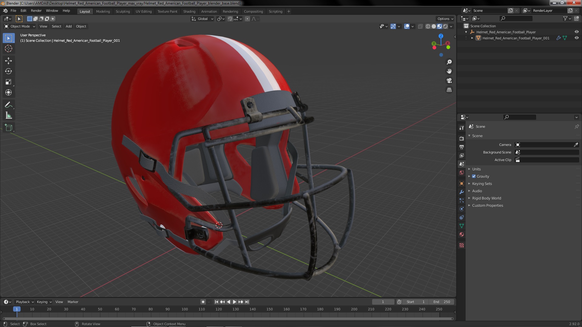 3D model Helmet Red American Football Player