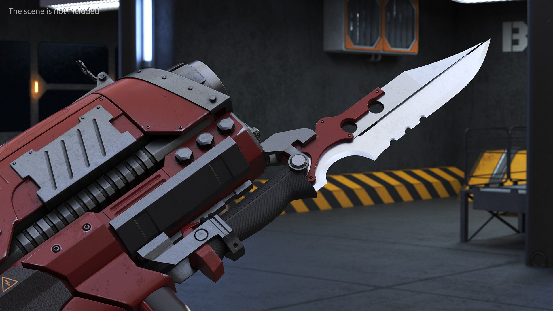 Sci Fi Rifle with Bayonet Red 3D model