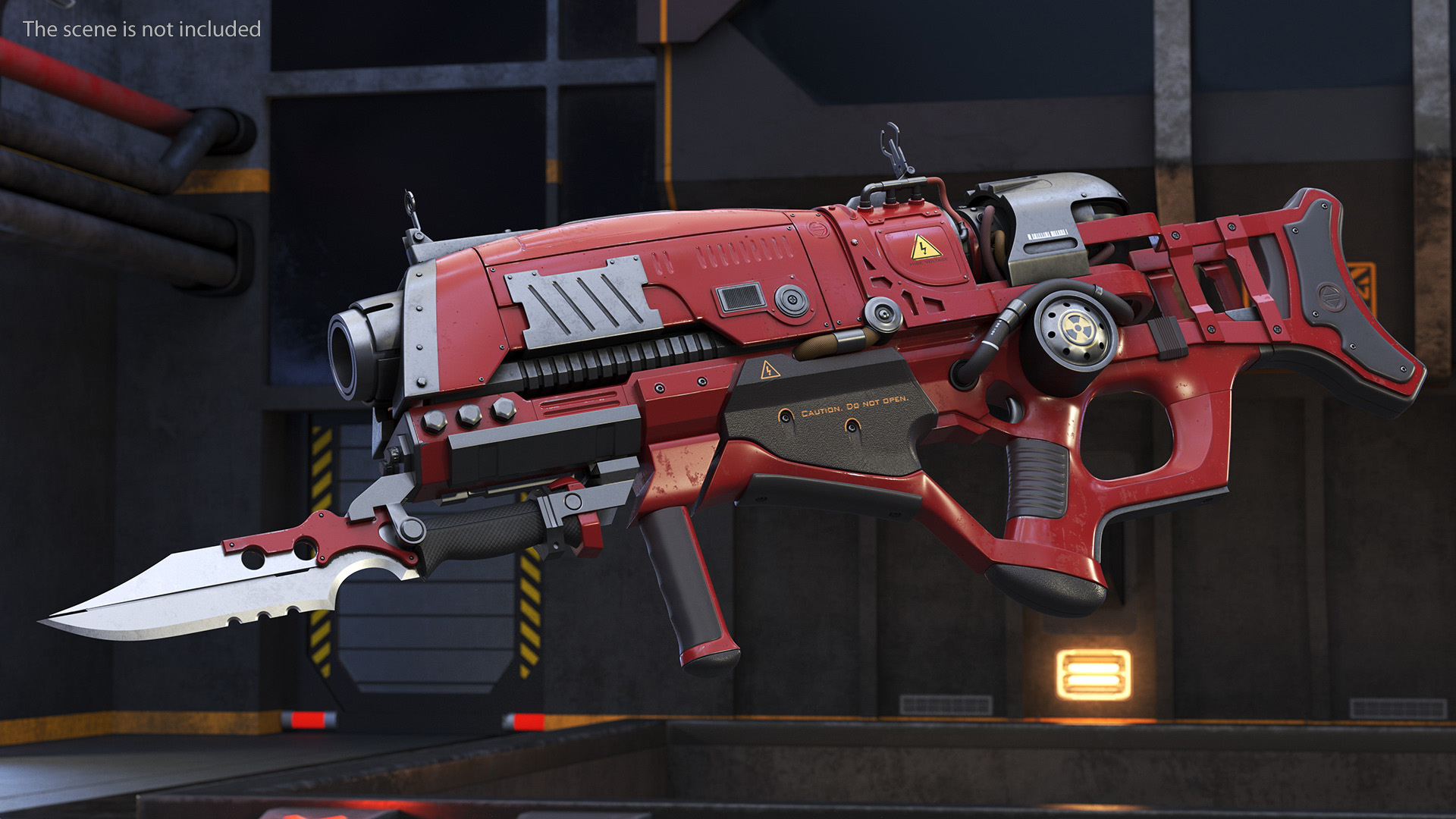 Sci Fi Rifle with Bayonet Red 3D model
