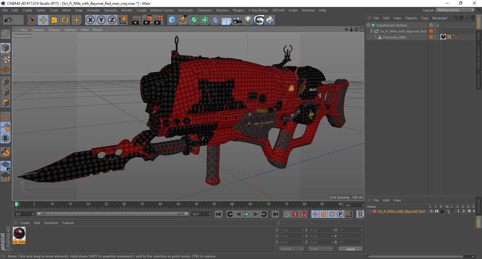 Sci Fi Rifle with Bayonet Red 3D model