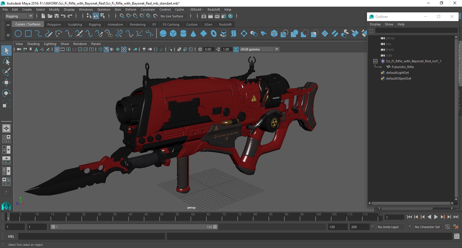 Sci Fi Rifle with Bayonet Red 3D model