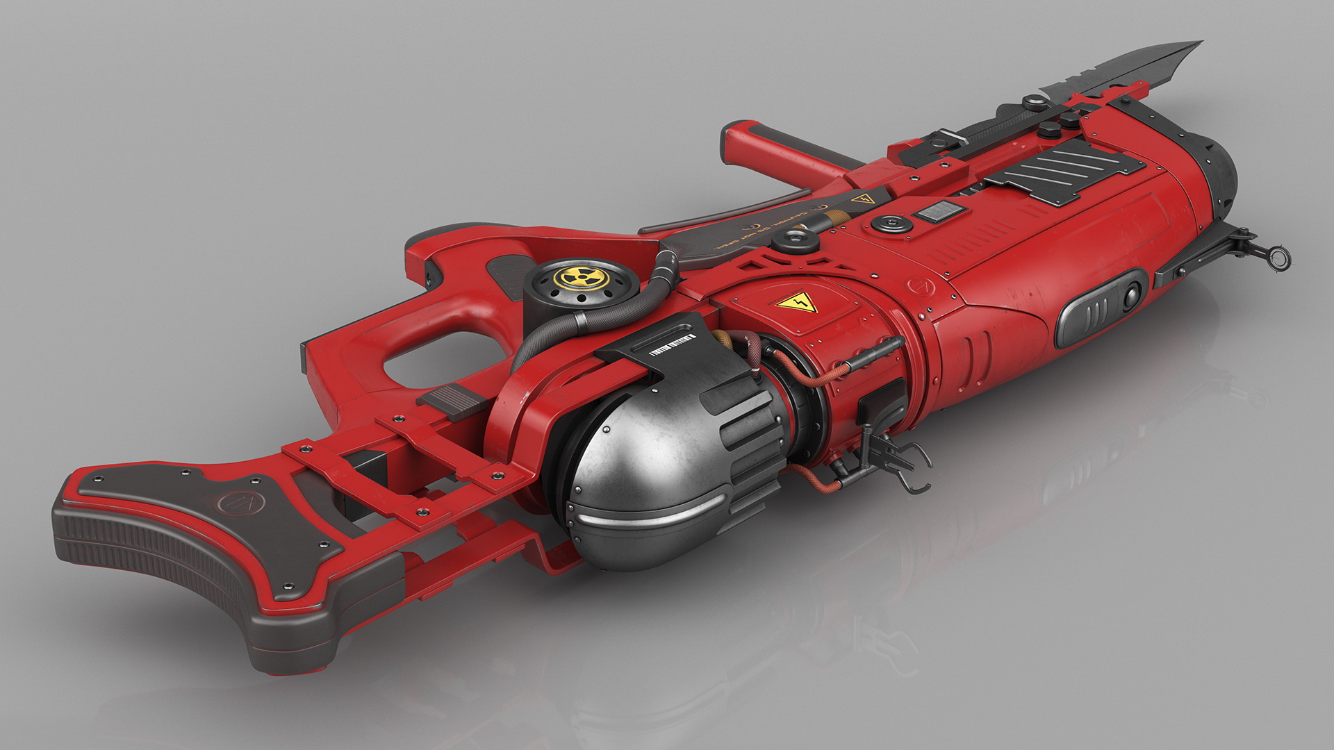 Sci Fi Rifle with Bayonet Red 3D model